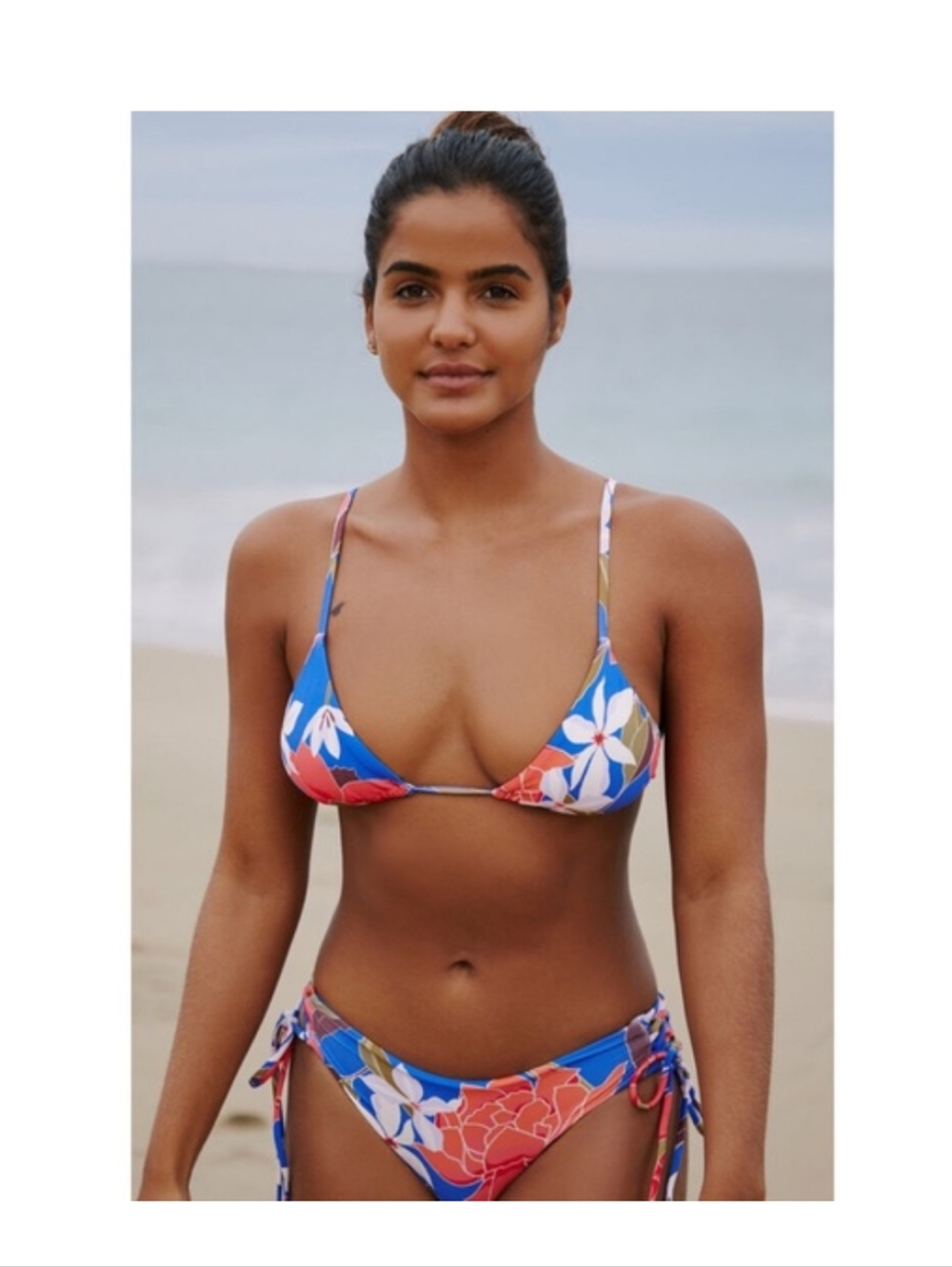 NEW Billabong Love Louder Orange And blue floral Tri Bikini Swim Top- Medium